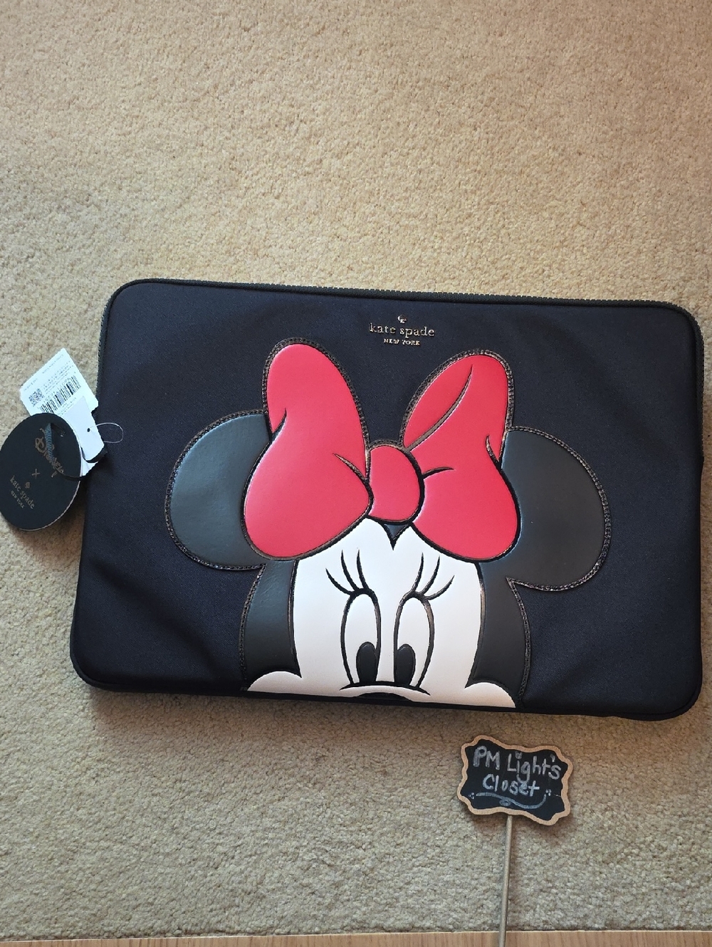 Kate Spade Disney Black Laptop Sleeve Red Bow Minnie Mouse 15 inch computer New